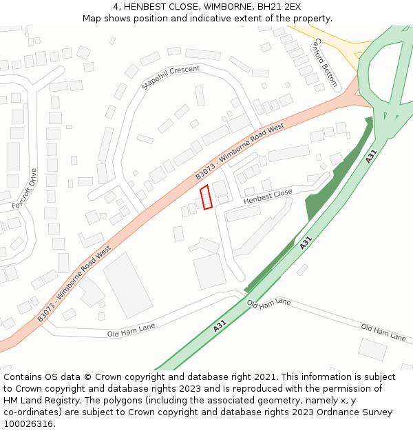 4, HENBEST CLOSE, WIMBORNE, BH21 2EX: Location map and indicative extent of plot