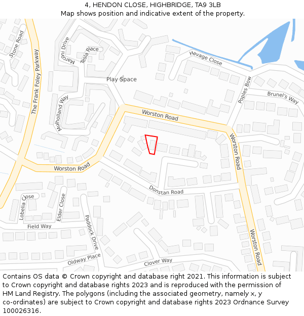 4, HENDON CLOSE, HIGHBRIDGE, TA9 3LB: Location map and indicative extent of plot