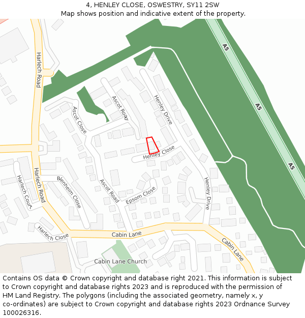 4, HENLEY CLOSE, OSWESTRY, SY11 2SW: Location map and indicative extent of plot