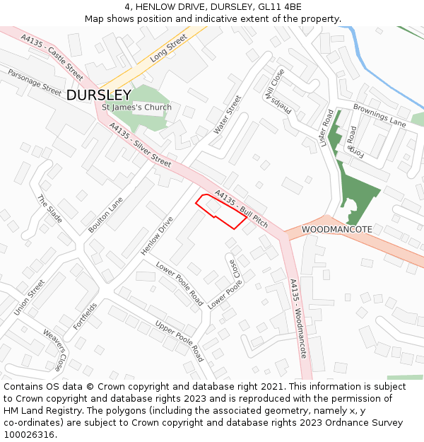 4, HENLOW DRIVE, DURSLEY, GL11 4BE: Location map and indicative extent of plot