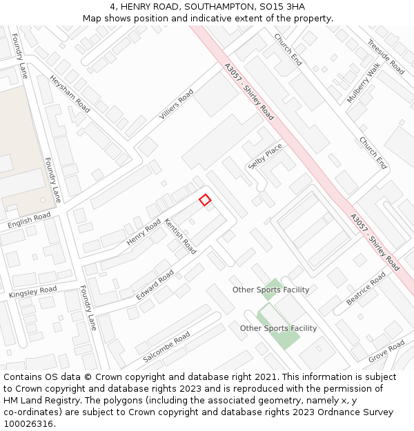 4, HENRY ROAD, SOUTHAMPTON, SO15 3HA: Location map and indicative extent of plot