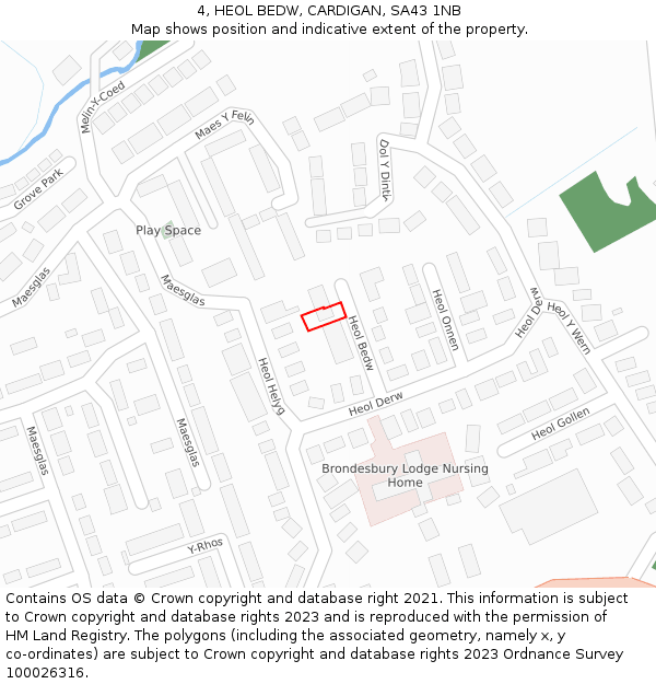 4, HEOL BEDW, CARDIGAN, SA43 1NB: Location map and indicative extent of plot