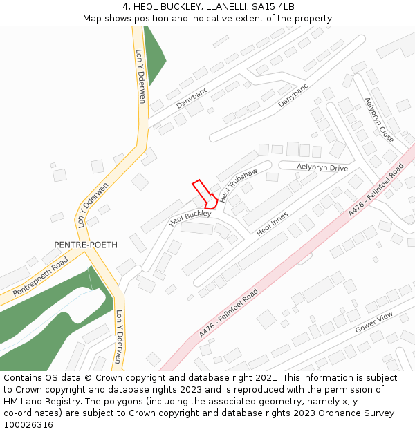 4, HEOL BUCKLEY, LLANELLI, SA15 4LB: Location map and indicative extent of plot