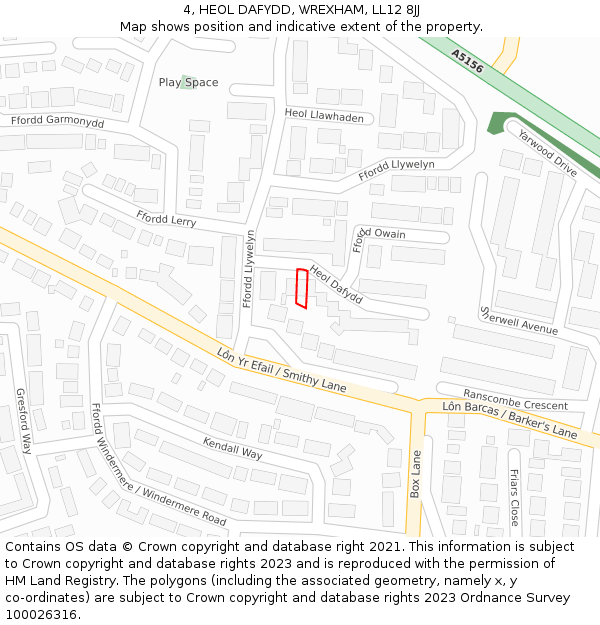 4, HEOL DAFYDD, WREXHAM, LL12 8JJ: Location map and indicative extent of plot