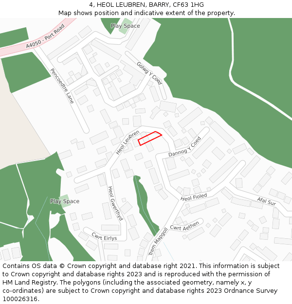 4, HEOL LEUBREN, BARRY, CF63 1HG: Location map and indicative extent of plot