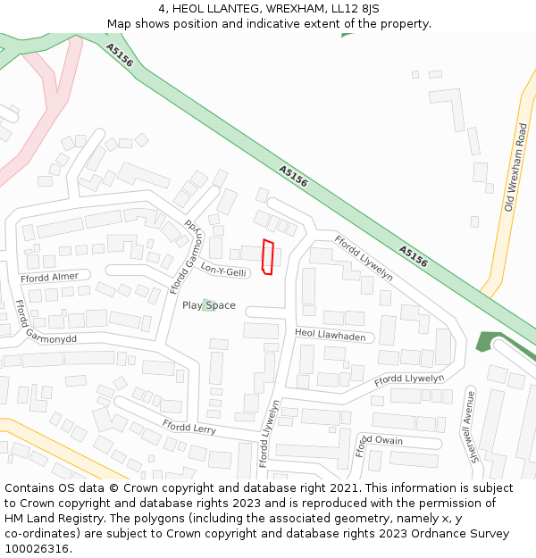 4, HEOL LLANTEG, WREXHAM, LL12 8JS: Location map and indicative extent of plot