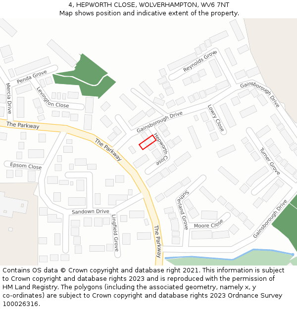 4, HEPWORTH CLOSE, WOLVERHAMPTON, WV6 7NT: Location map and indicative extent of plot