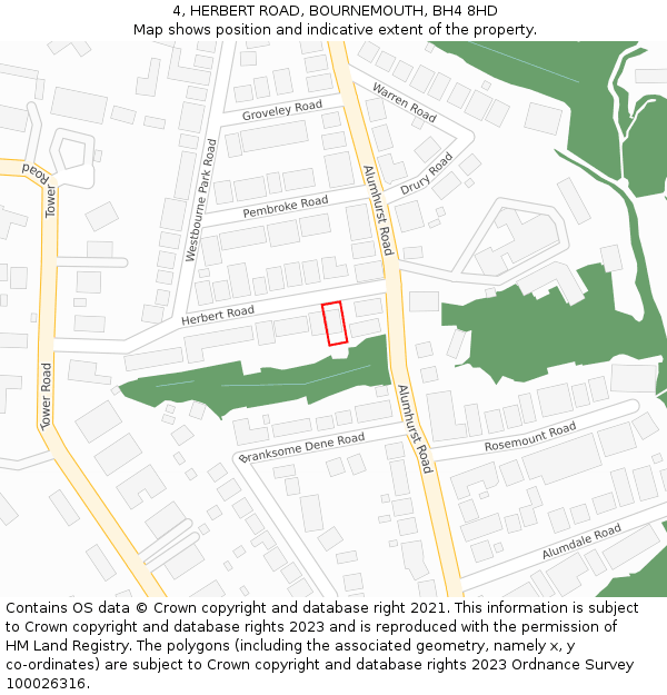 4, HERBERT ROAD, BOURNEMOUTH, BH4 8HD: Location map and indicative extent of plot