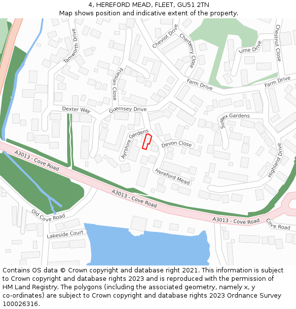 4, HEREFORD MEAD, FLEET, GU51 2TN: Location map and indicative extent of plot