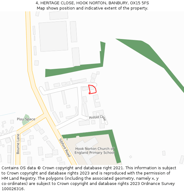 4, HERITAGE CLOSE, HOOK NORTON, BANBURY, OX15 5FS: Location map and indicative extent of plot