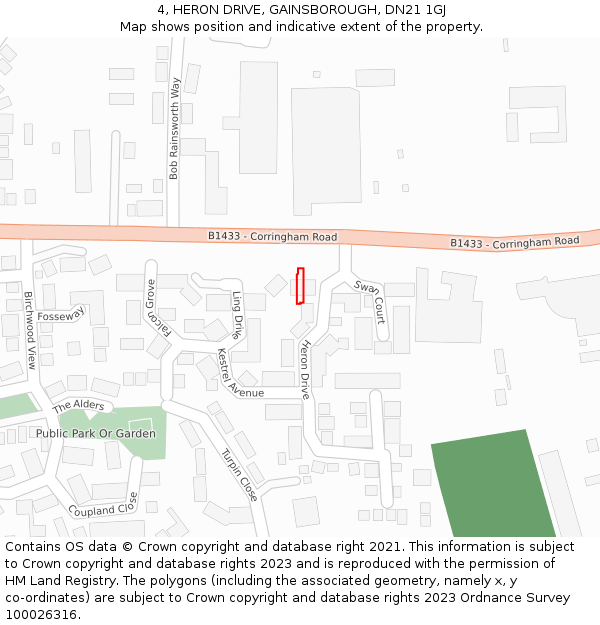 4, HERON DRIVE, GAINSBOROUGH, DN21 1GJ: Location map and indicative extent of plot