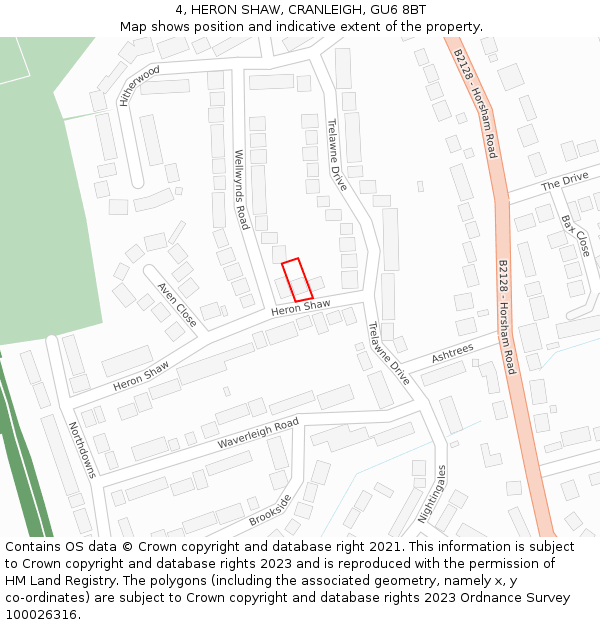 4, HERON SHAW, CRANLEIGH, GU6 8BT: Location map and indicative extent of plot