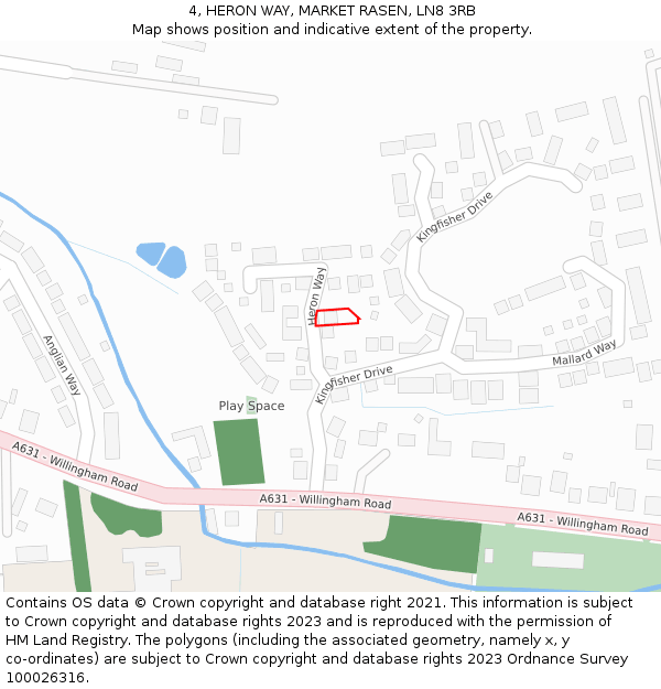 4, HERON WAY, MARKET RASEN, LN8 3RB: Location map and indicative extent of plot