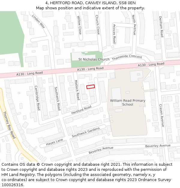 4, HERTFORD ROAD, CANVEY ISLAND, SS8 0EN: Location map and indicative extent of plot