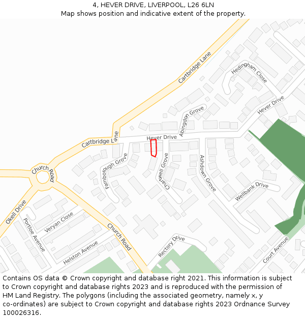 4, HEVER DRIVE, LIVERPOOL, L26 6LN: Location map and indicative extent of plot