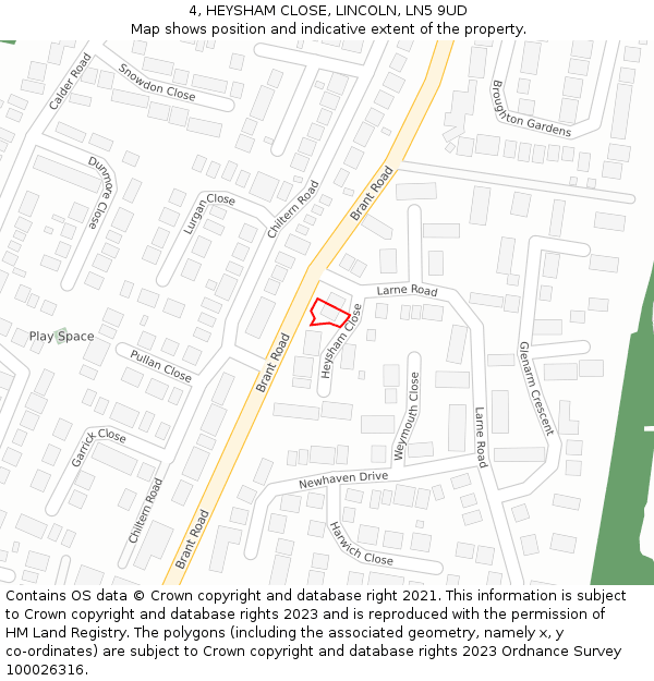 4, HEYSHAM CLOSE, LINCOLN, LN5 9UD: Location map and indicative extent of plot