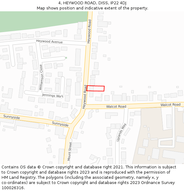 4, HEYWOOD ROAD, DISS, IP22 4DJ: Location map and indicative extent of plot