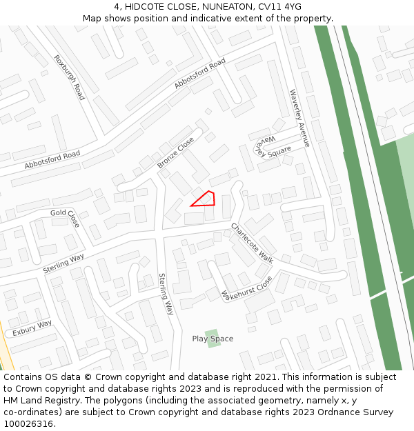 4, HIDCOTE CLOSE, NUNEATON, CV11 4YG: Location map and indicative extent of plot