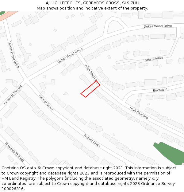 4, HIGH BEECHES, GERRARDS CROSS, SL9 7HU: Location map and indicative extent of plot