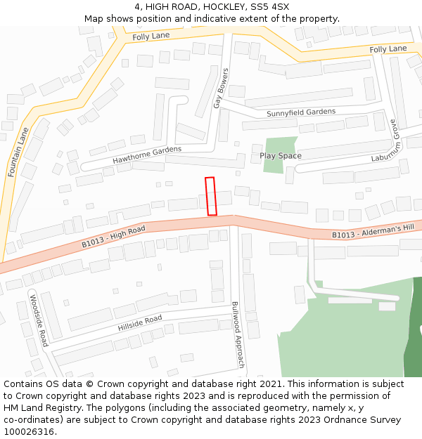 4, HIGH ROAD, HOCKLEY, SS5 4SX: Location map and indicative extent of plot