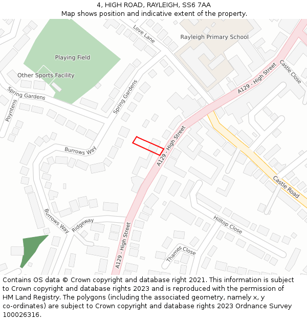 4, HIGH ROAD, RAYLEIGH, SS6 7AA: Location map and indicative extent of plot