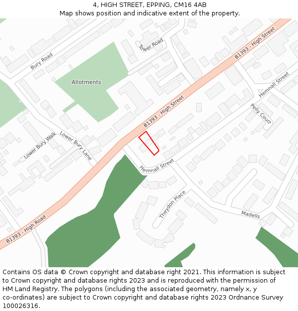 4, HIGH STREET, EPPING, CM16 4AB: Location map and indicative extent of plot