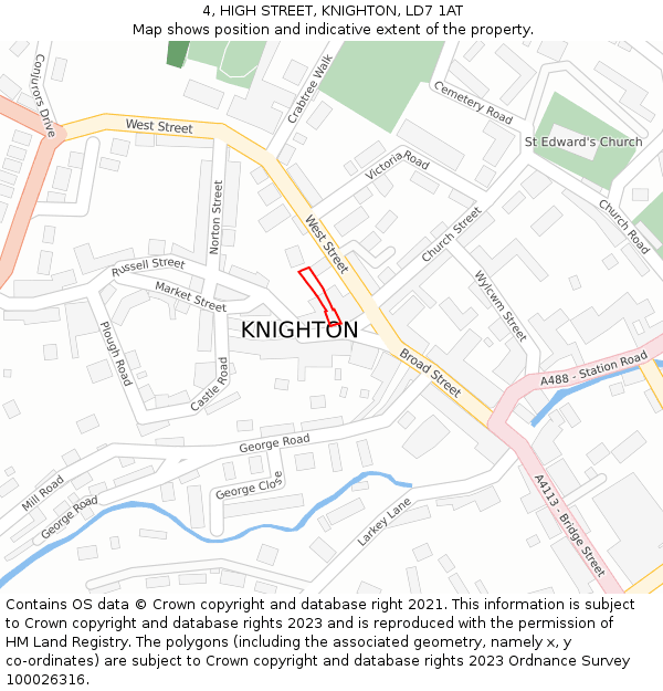 4, HIGH STREET, KNIGHTON, LD7 1AT: Location map and indicative extent of plot