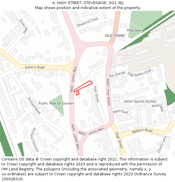 4, HIGH STREET, STEVENAGE, SG1 3EJ: Location map and indicative extent of plot