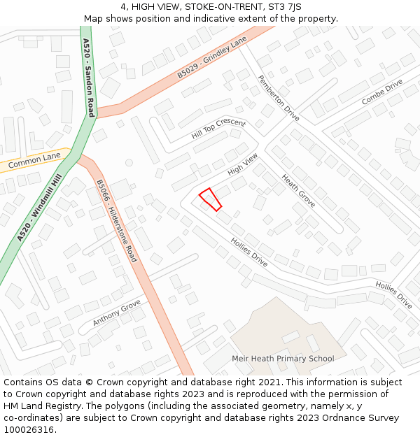 4, HIGH VIEW, STOKE-ON-TRENT, ST3 7JS: Location map and indicative extent of plot