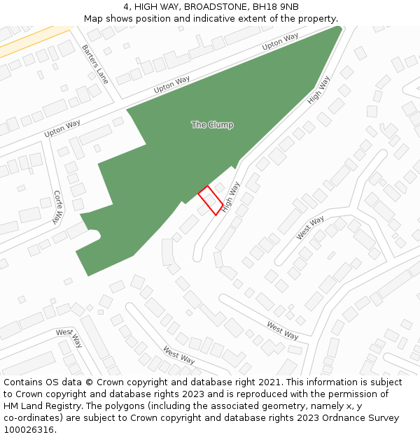 4, HIGH WAY, BROADSTONE, BH18 9NB: Location map and indicative extent of plot