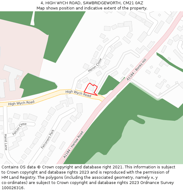 4, HIGH WYCH ROAD, SAWBRIDGEWORTH, CM21 0AZ: Location map and indicative extent of plot