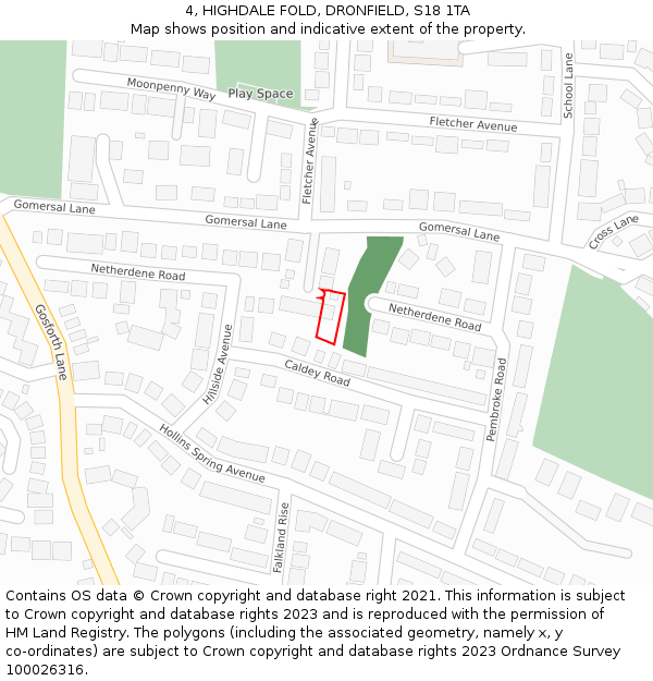 4, HIGHDALE FOLD, DRONFIELD, S18 1TA: Location map and indicative extent of plot