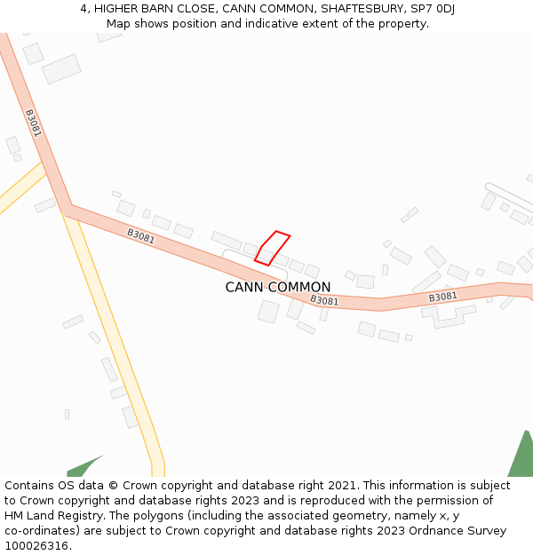 4, HIGHER BARN CLOSE, CANN COMMON, SHAFTESBURY, SP7 0DJ: Location map and indicative extent of plot