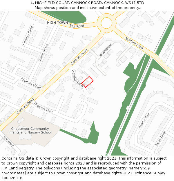 4, HIGHFIELD COURT, CANNOCK ROAD, CANNOCK, WS11 5TD: Location map and indicative extent of plot