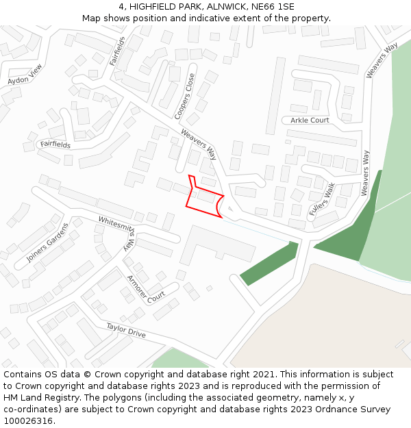 4, HIGHFIELD PARK, ALNWICK, NE66 1SE: Location map and indicative extent of plot