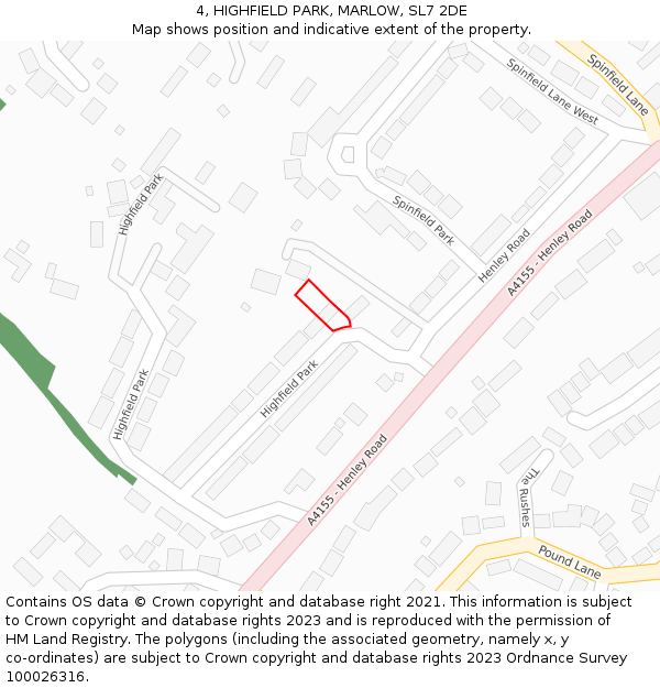 4, HIGHFIELD PARK, MARLOW, SL7 2DE: Location map and indicative extent of plot