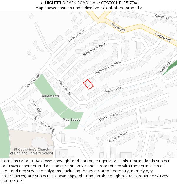 4, HIGHFIELD PARK ROAD, LAUNCESTON, PL15 7DX: Location map and indicative extent of plot