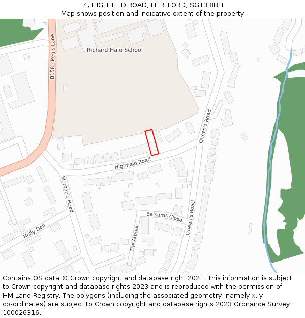 4, HIGHFIELD ROAD, HERTFORD, SG13 8BH: Location map and indicative extent of plot