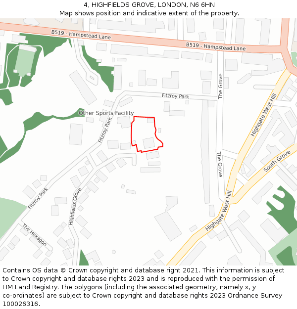 4, HIGHFIELDS GROVE, LONDON, N6 6HN: Location map and indicative extent of plot