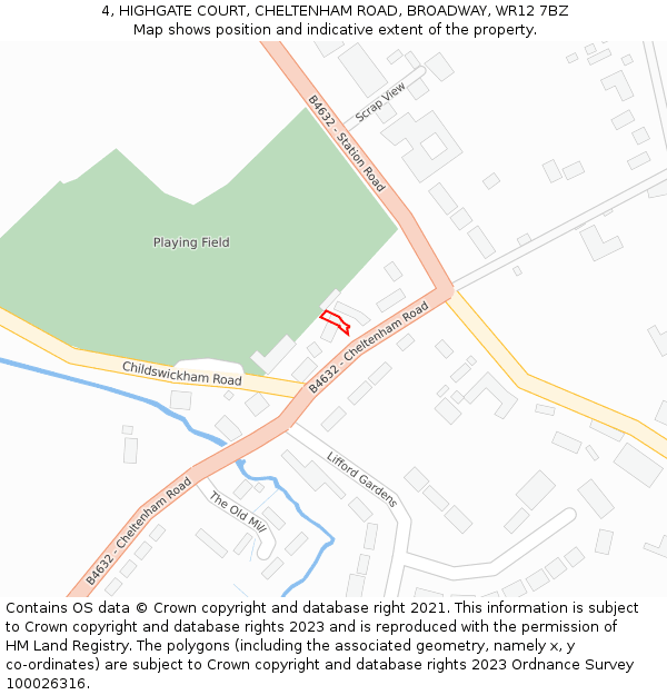 4, HIGHGATE COURT, CHELTENHAM ROAD, BROADWAY, WR12 7BZ: Location map and indicative extent of plot