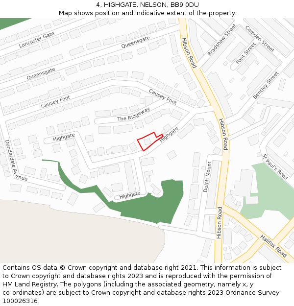 4, HIGHGATE, NELSON, BB9 0DU: Location map and indicative extent of plot