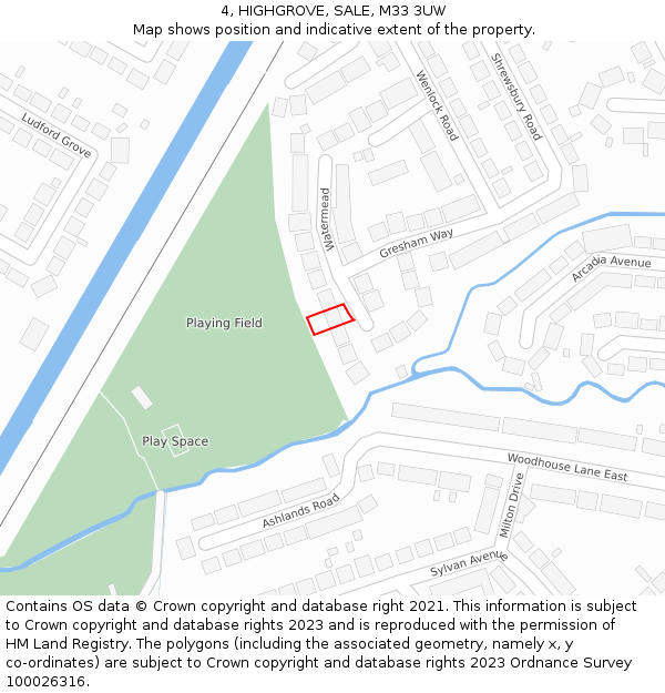 4, HIGHGROVE, SALE, M33 3UW: Location map and indicative extent of plot