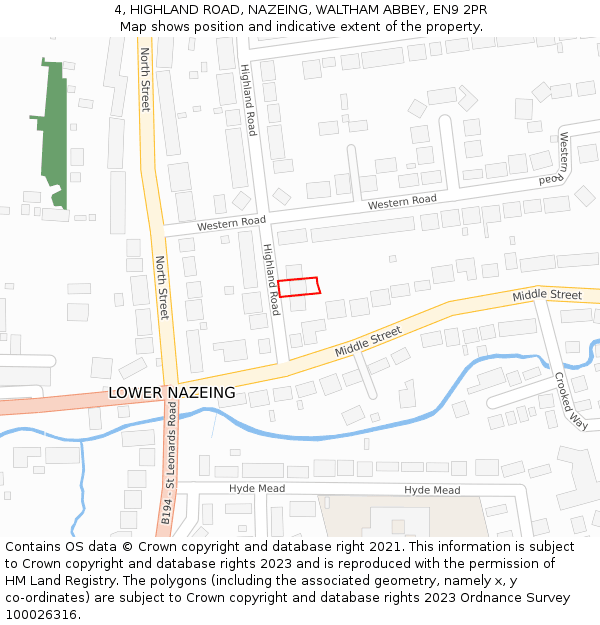 4, HIGHLAND ROAD, NAZEING, WALTHAM ABBEY, EN9 2PR: Location map and indicative extent of plot