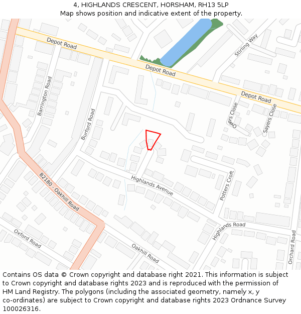 4, HIGHLANDS CRESCENT, HORSHAM, RH13 5LP: Location map and indicative extent of plot