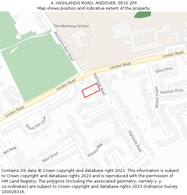 4, HIGHLANDS ROAD, ANDOVER, SP10 2PX: Location map and indicative extent of plot