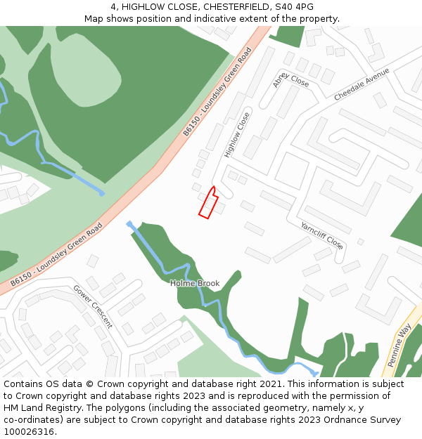 4, HIGHLOW CLOSE, CHESTERFIELD, S40 4PG: Location map and indicative extent of plot