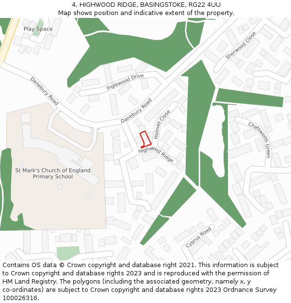 4, HIGHWOOD RIDGE, BASINGSTOKE, RG22 4UU: Location map and indicative extent of plot