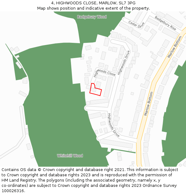 4, HIGHWOODS CLOSE, MARLOW, SL7 3PG: Location map and indicative extent of plot