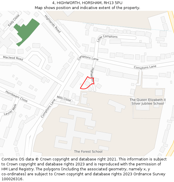 4, HIGHWORTH, HORSHAM, RH13 5PU: Location map and indicative extent of plot