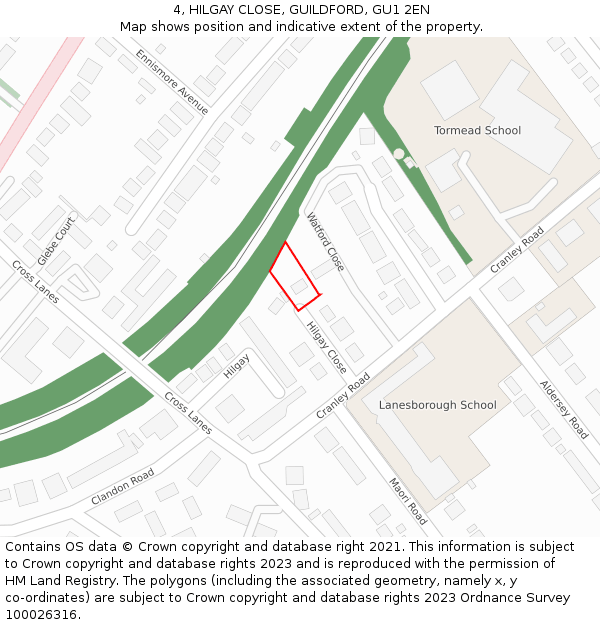 4, HILGAY CLOSE, GUILDFORD, GU1 2EN: Location map and indicative extent of plot